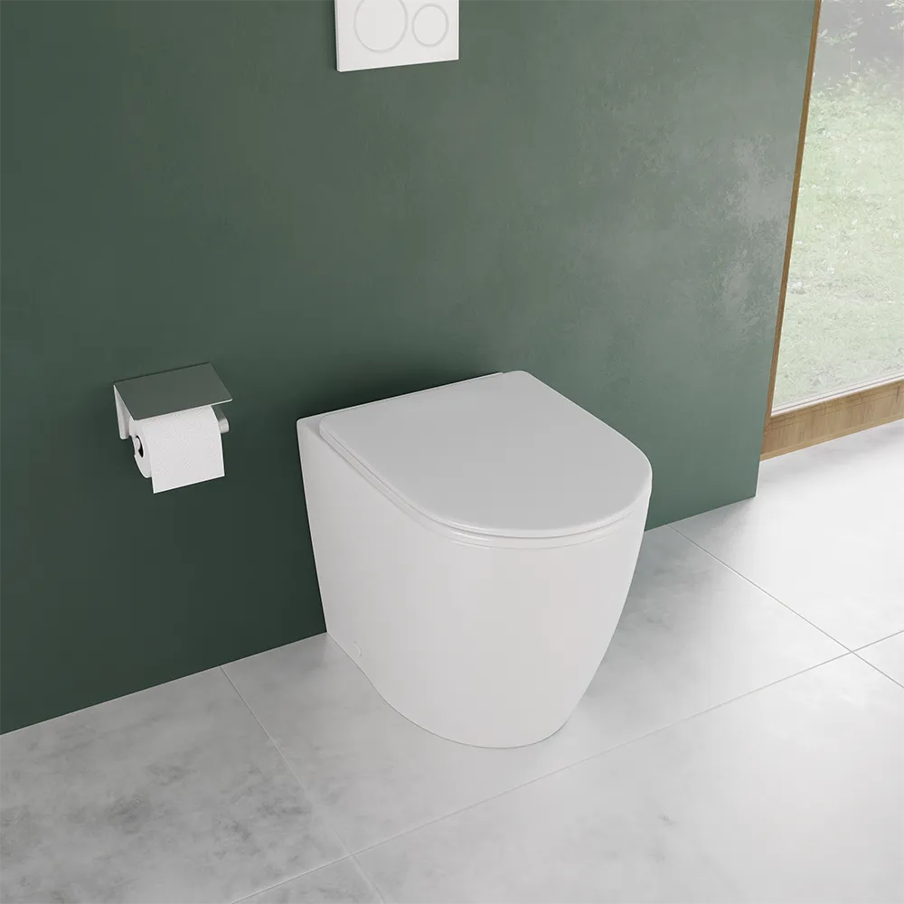 Vaso WC filomuro rimless in ceramica bianco lucido con sedile soft-close | Europa Small