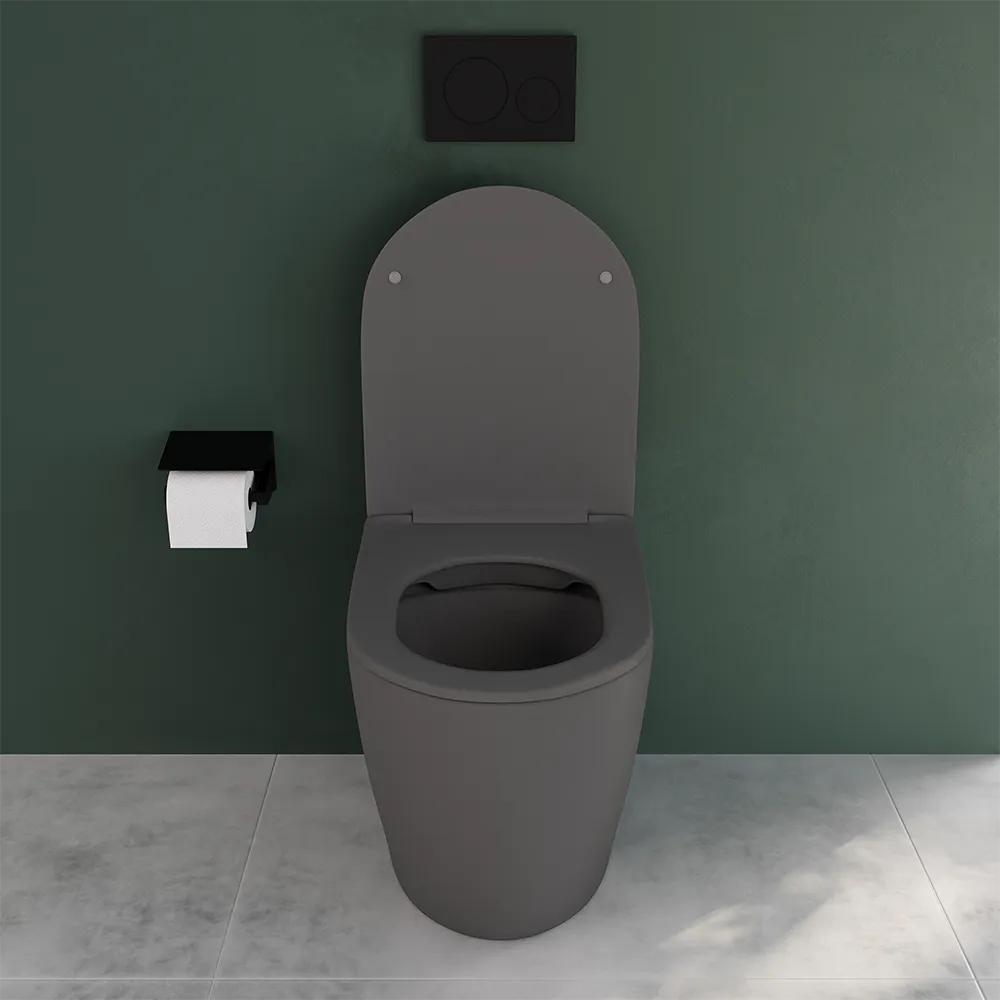 Vaso WC filomuro rimless in ceramica grigio opaco con sedile soft-close | Europa Small