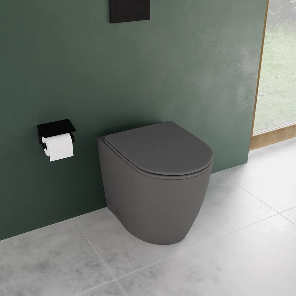 Vaso WC filomuro rimless in ceramica grigio opaco con sedile soft-close | Europa Small