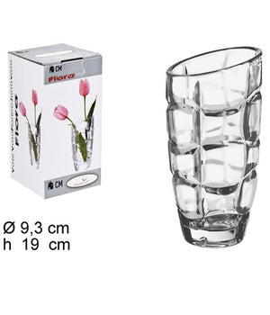 Vaso Flora 19cm Diametro 9,3 Cristallo Trasparente Vetro Portafiori Portapianta         