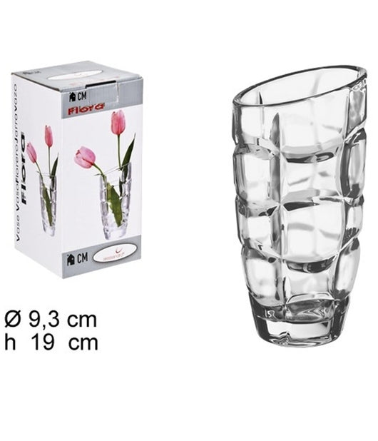 Vaso Flora 19cm Diametro 9,3 Cristallo Trasparente Vetro Portafiori Portapianta         