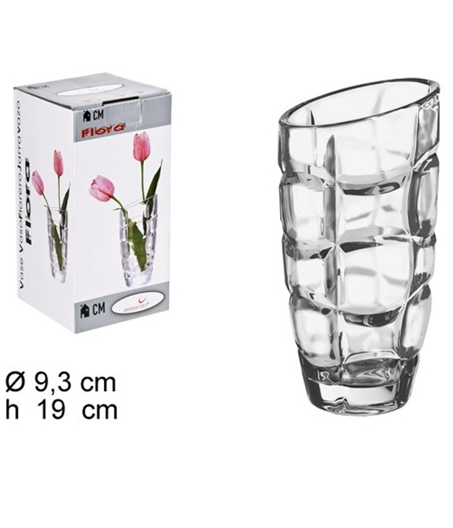 Vaso Flora 19cm Diametro 9,3 Cristallo Trasparente Vetro Portafiori Portapianta         