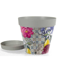 Vaso Giardino Con Sottovaso In Plastica Decoro Isola 26x23cm Piante Fiori 845376         