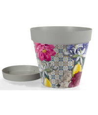 Vaso Giardino Con Sottovaso In Plastica Decoro Isola 32x29cm Piante Fiori 845383         