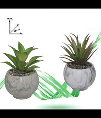 Vaso Ceramica Con Piantina Artificiale Pianta Idea Regalo Bomboniera Eff. Marmo         