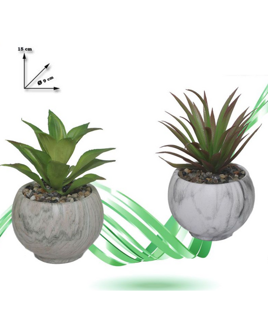 Vaso Ceramica Con Piantina Artificiale Pianta Idea Regalo Bomboniera Eff. Marmo         