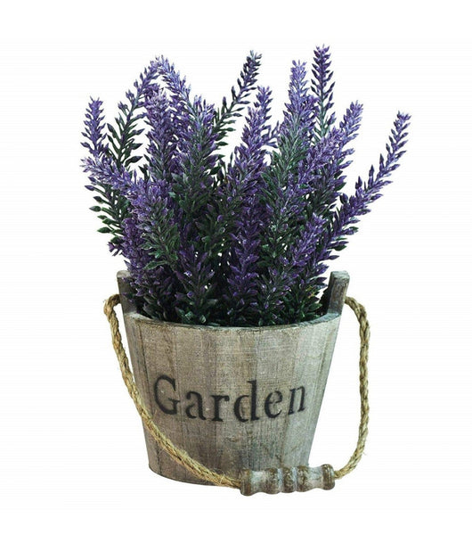 Vaso Legno Scritta Garden Fiori Lavanda Artificiali Piantina Decorazione Casa Appendere         