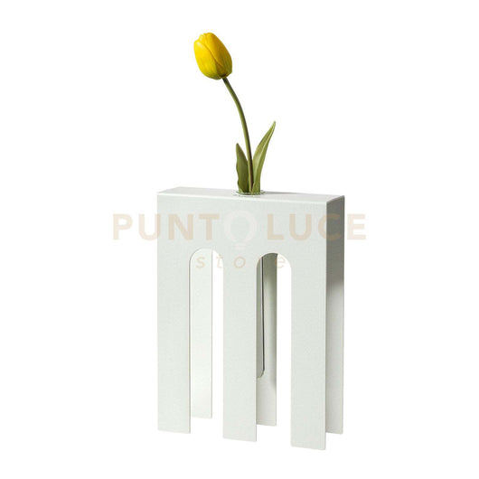 vaso portafiore decorativo de chirico Bianco marmo in Ferro, vetro per la fiala 18x6x25hcm(25mmperlafiala)
