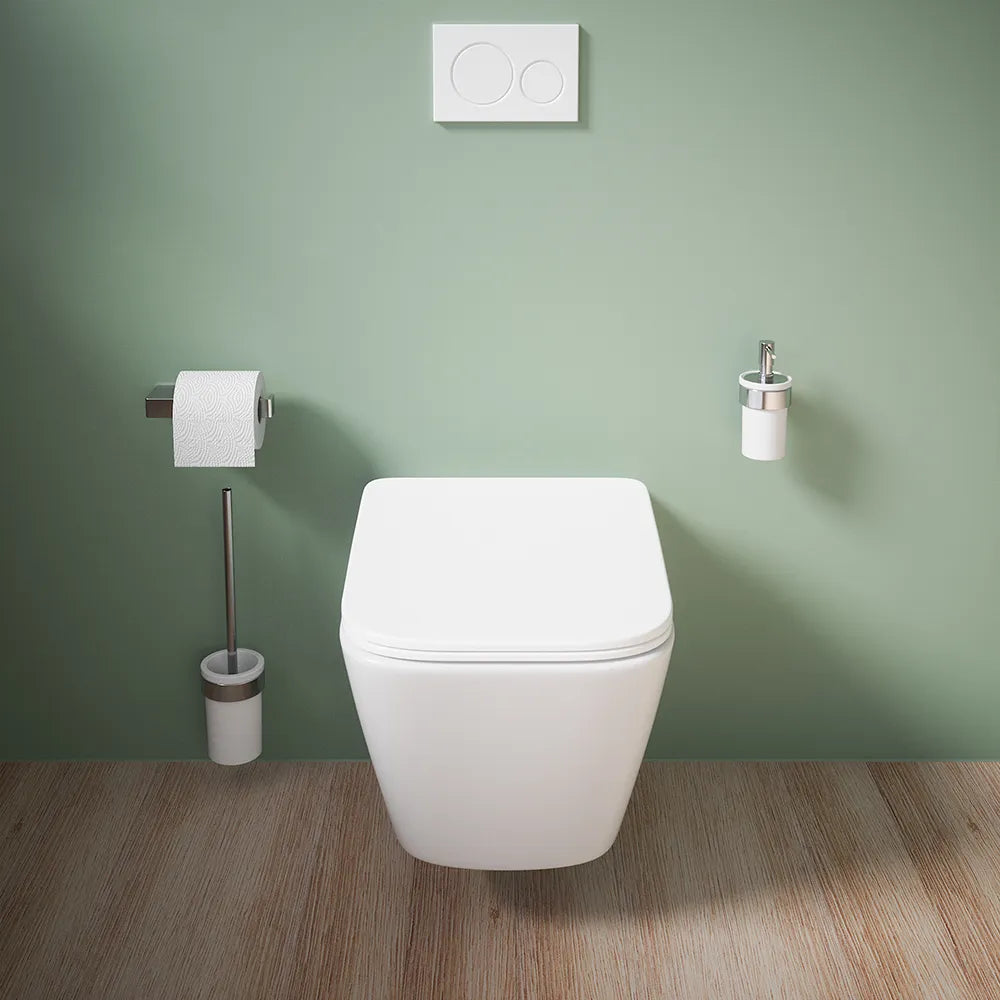 Vaso sospeso rimless in ceramica bianco lucido con sedile soft-close | Kyoto