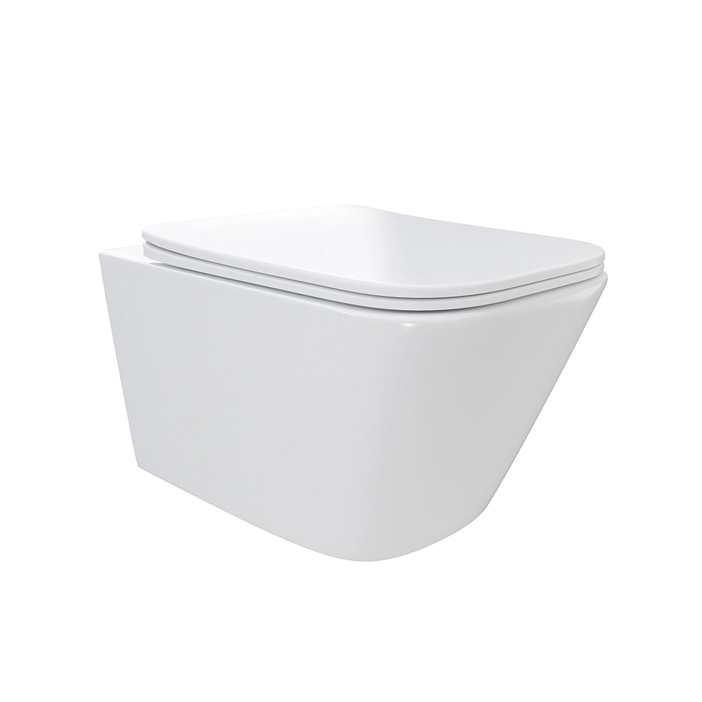 Vaso sospeso rimless in ceramica bianco lucido con sedile soft-close | Kyoto