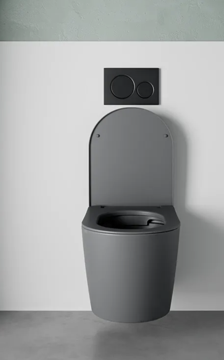Vaso sospeso in ceramica grigio opaco con sedile soft-close JUSY Regos