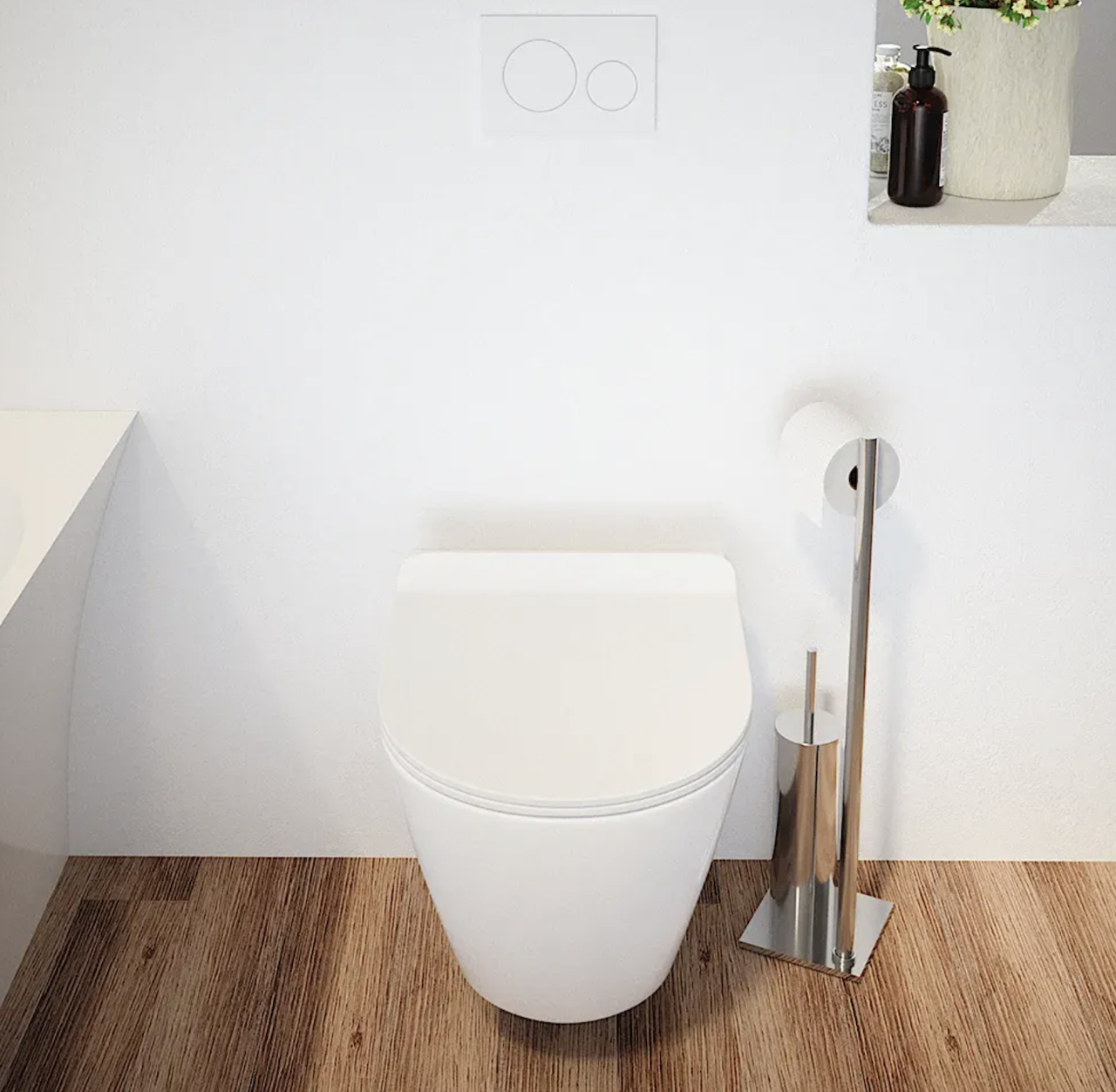 Vaso sospeso rimless in ceramica bianco lucido con copri-wc soft-close €“ SIMONA Regos