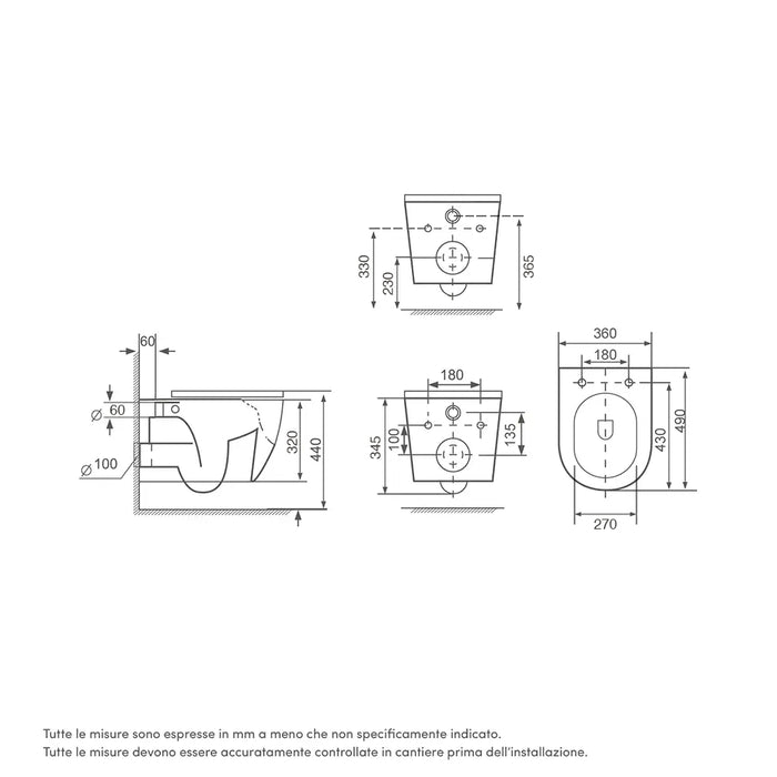 Coppia di sanitari sospesi in ceramica bianco opaco vaso rimless con copriwc soft-close e bidet | Europa Small