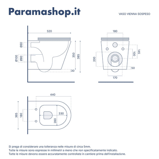 Coppia di sanitari sospesi in ceramica wc + bidet bianco lucido rimless con copri-wc soft-close | Vienna