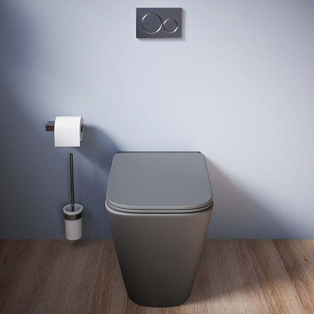 Vaso filomuro rimless in ceramica grigio opaco con sedile soft-close | Kyoto