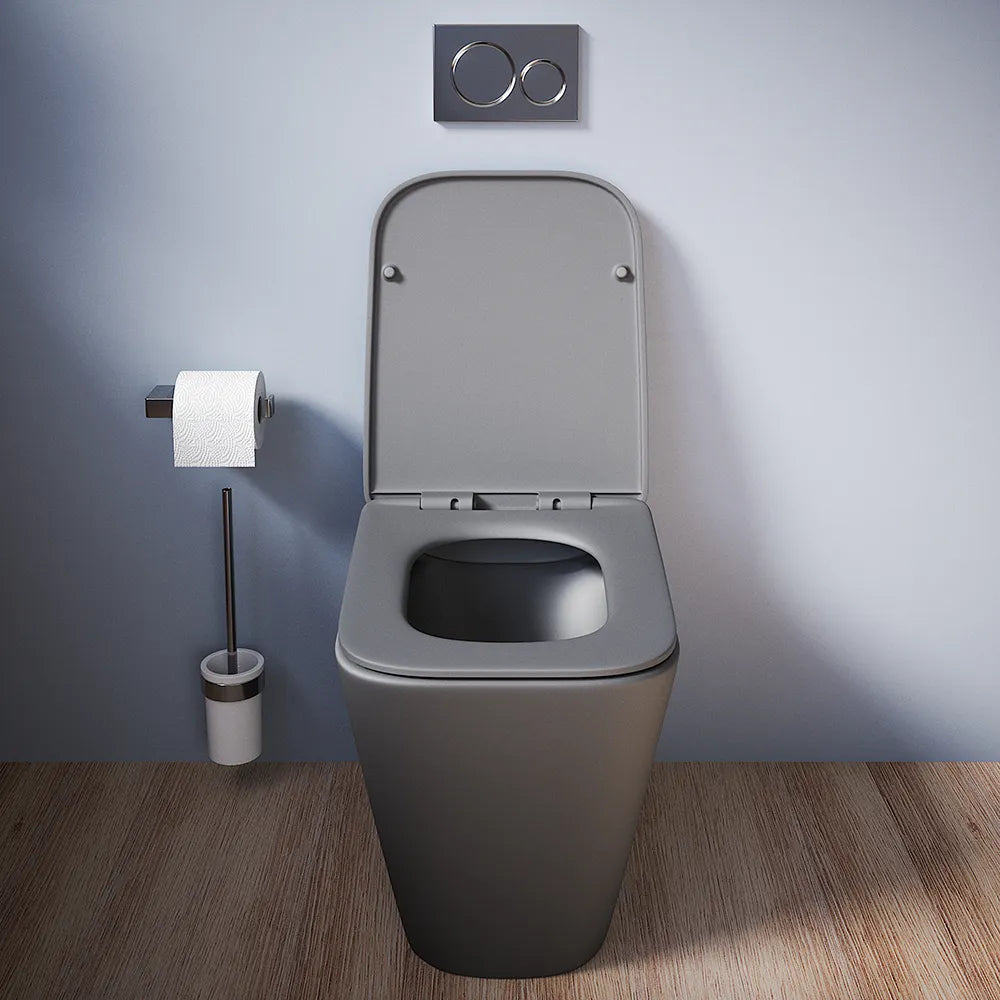 Vaso filomuro rimless in ceramica grigio opaco con sedile soft-close | Kyoto