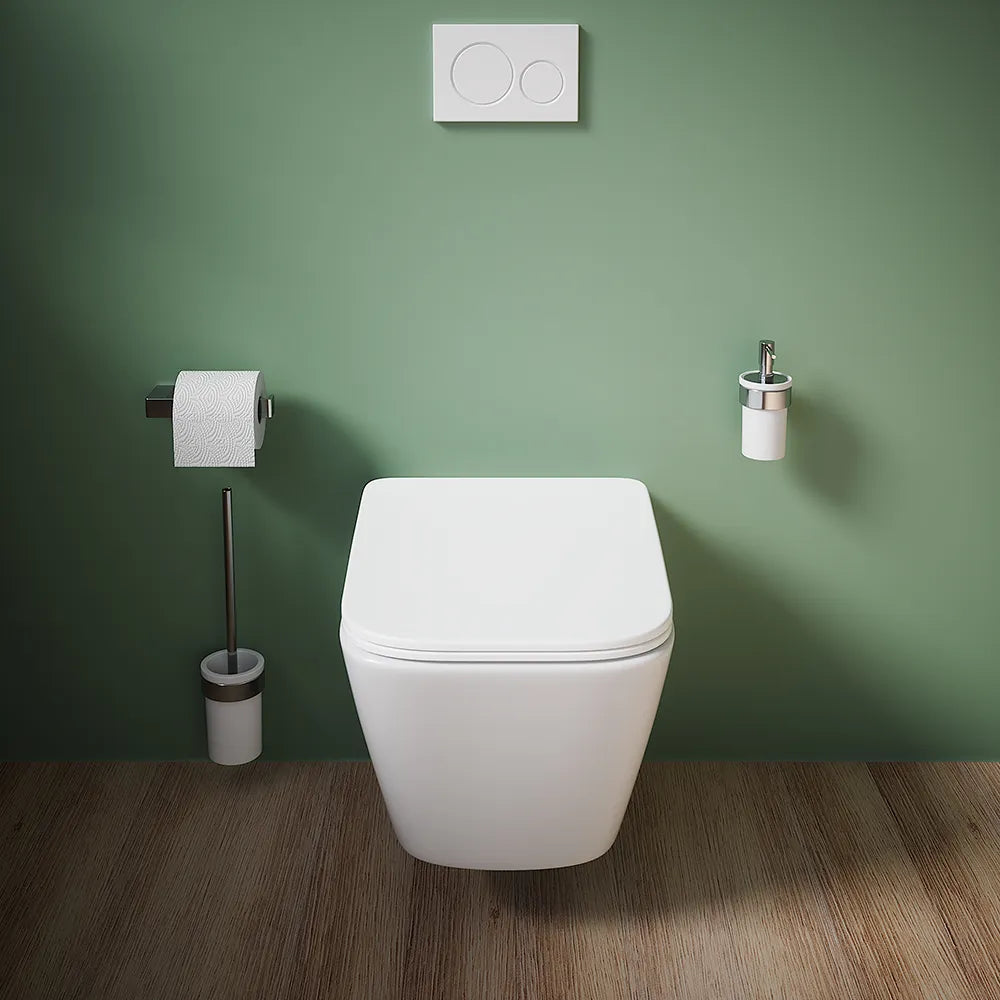 Vaso sospeso rimless in ceramica bianco opaco con sedile soft-close | Kyoto