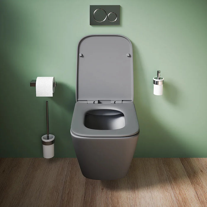 Vaso sospeso rimless in ceramica grigio opaco con sedile soft-close | Kyoto