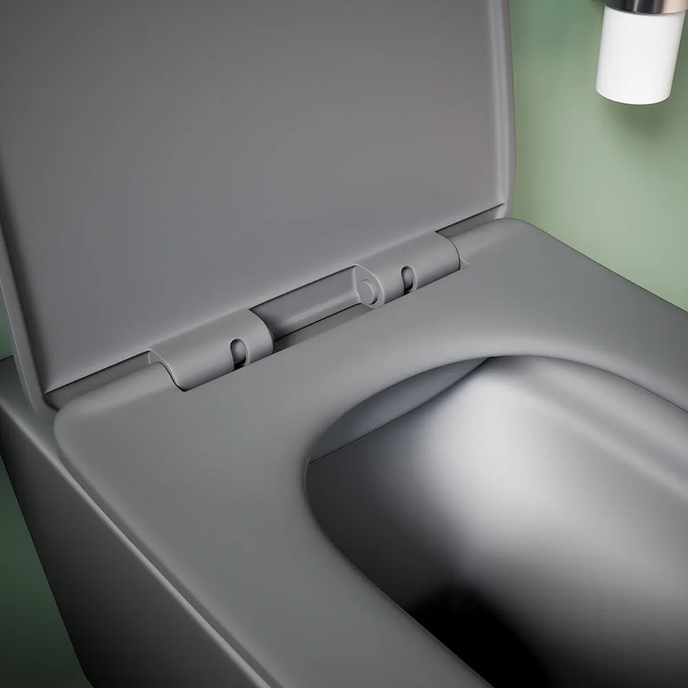 Vaso sospeso rimless in ceramica grigio opaco con sedile soft-close | Kyoto