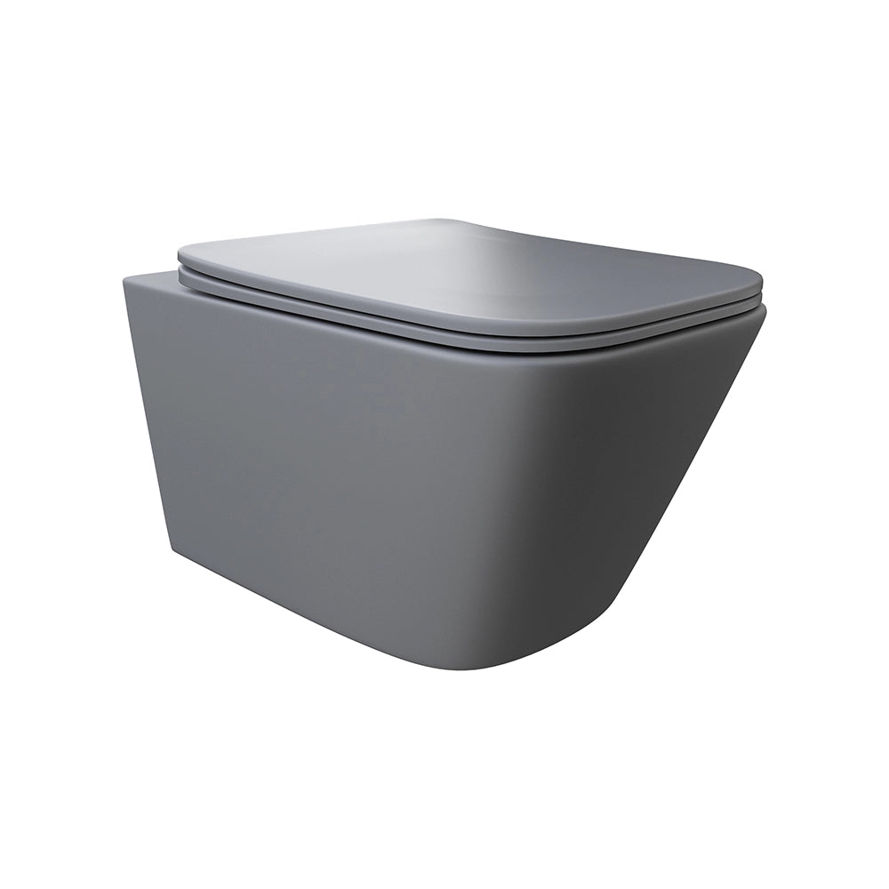 Vaso sospeso rimless in ceramica grigio opaco con sedile soft-close | Kyoto