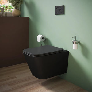 Vaso sospeso rimless in ceramica nero opaco con sedile soft-close | Kyoto