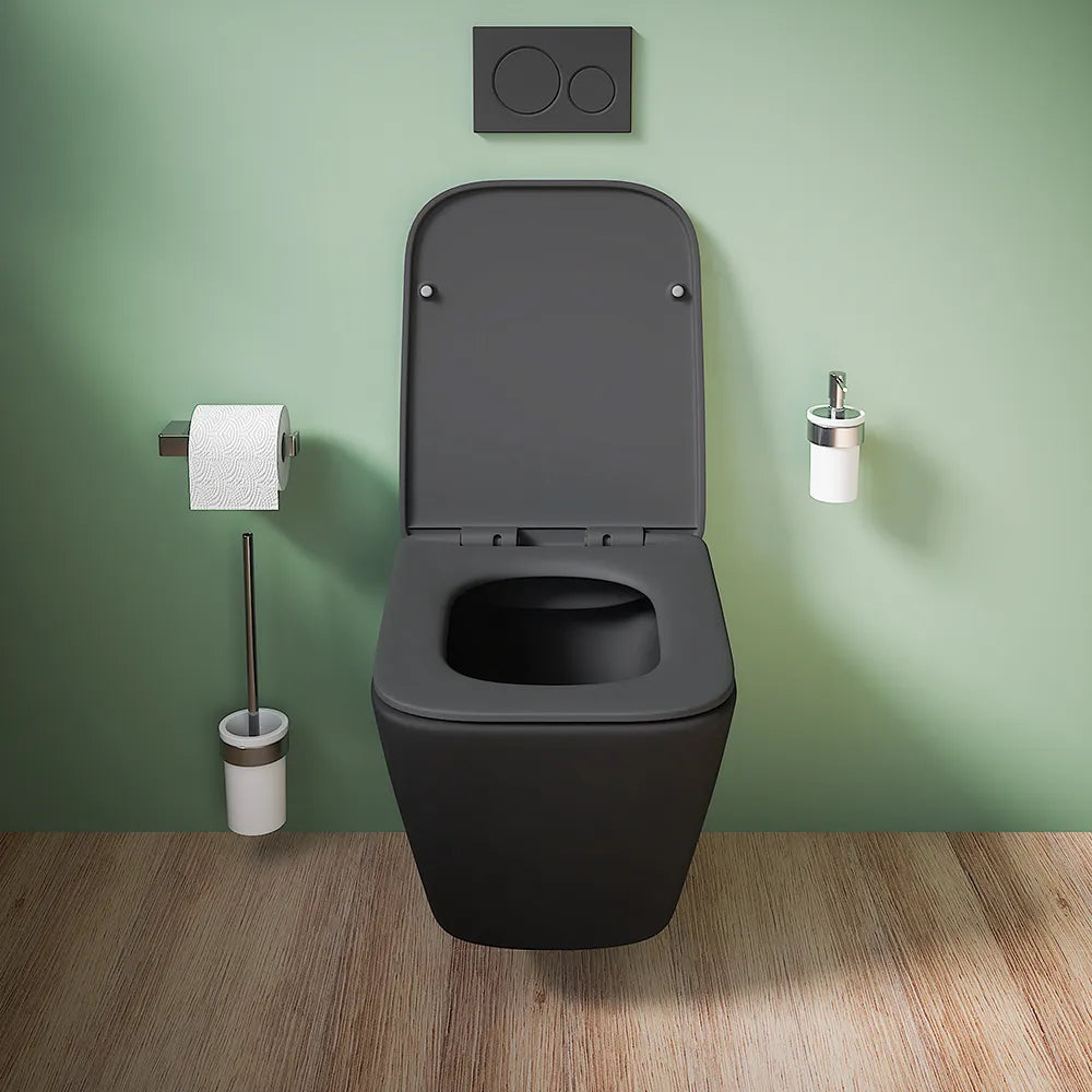 Vaso sospeso rimless in ceramica nero opaco con sedile soft-close | Kyoto