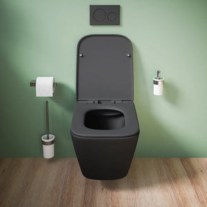 Vaso sospeso rimless in ceramica nero opaco con sedile soft-close | Kyoto