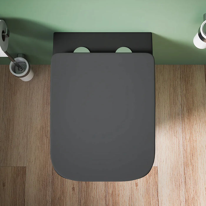 Vaso sospeso rimless in ceramica nero opaco con sedile soft-close | Kyoto