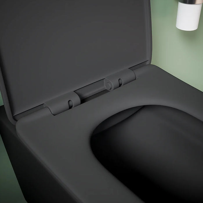 Vaso sospeso rimless in ceramica nero opaco con sedile soft-close | Kyoto