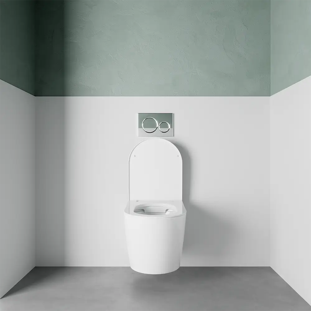 Vaso sospeso WC rimless in ceramica bianco lucido con sedile soft-close | Vienna