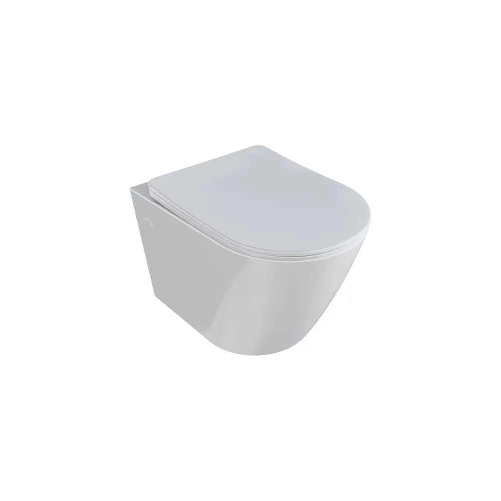 Vaso sospeso WC rimless in ceramica bianco lucido con sedile soft-close | Vienna
