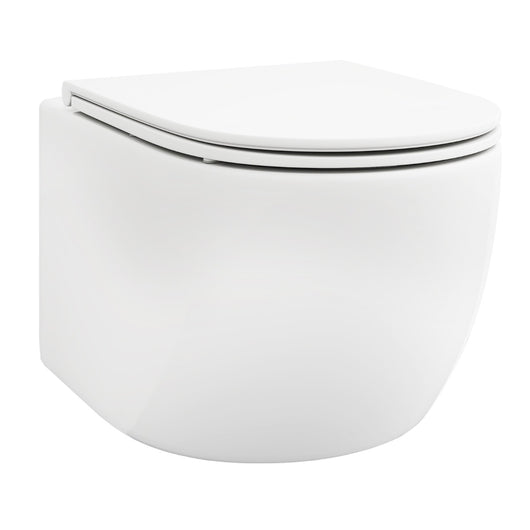 Vaso WC in ceramica da parete e sedile WC con sistema di doppio scarico, Vaso WC facile da pulire Bianco-Bagno