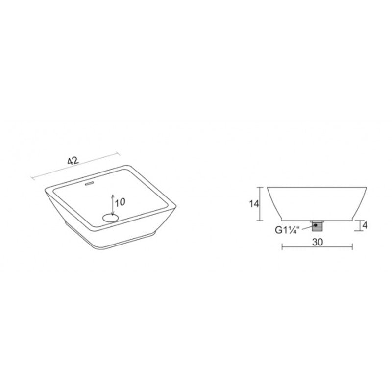 Lavabo da appoggio bianco opaco AVELLA SQUARE RIHO 42x42 cm solid surface
