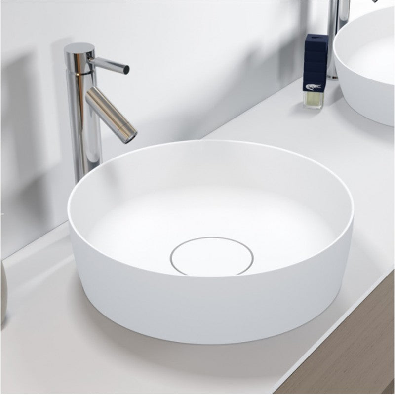 Lavabo da appoggio bianco opaco THIN ROUND RIHO 42x42 cm superficie solida