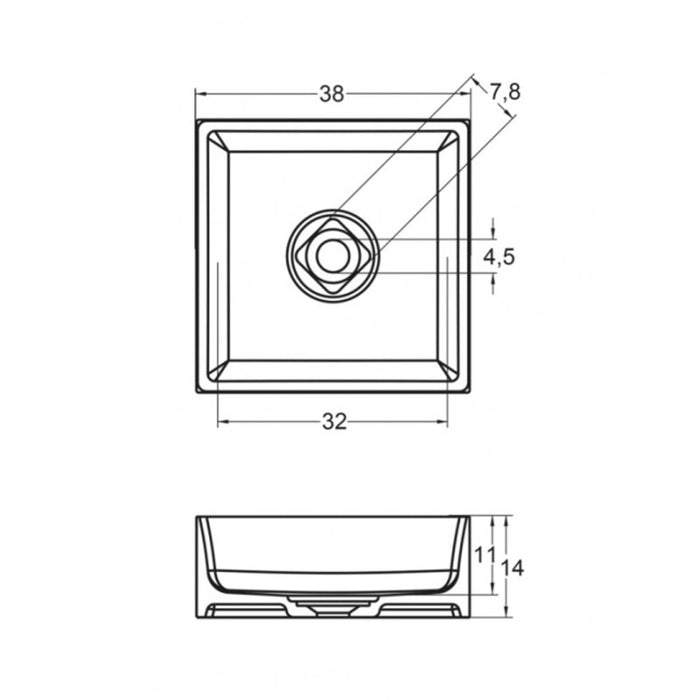 Lavabo da appoggio bianco opaco THIN SQUARE RIHO 38x38 cm solid surface