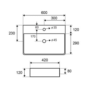 BOTENE lavabo da appoggio 60x42x12 cm