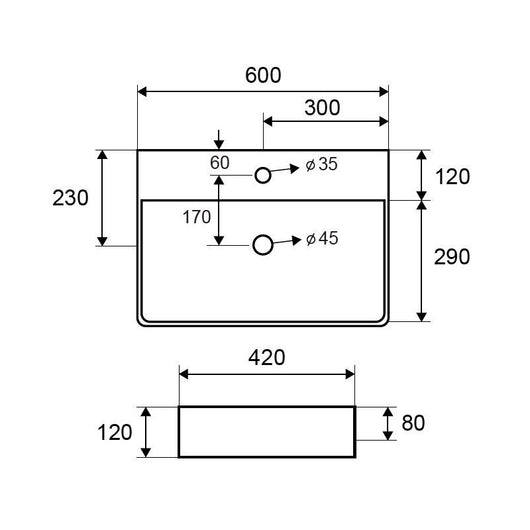 BOTENE lavabo da appoggio 60x42x12 cm