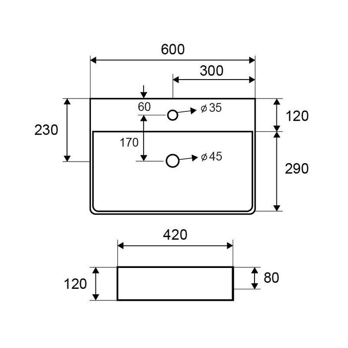 BOTENE lavabo da appoggio 60x42x12 cm