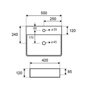 BOTENE-S lavabo da appoggio 50x42x12 cm in ceramica