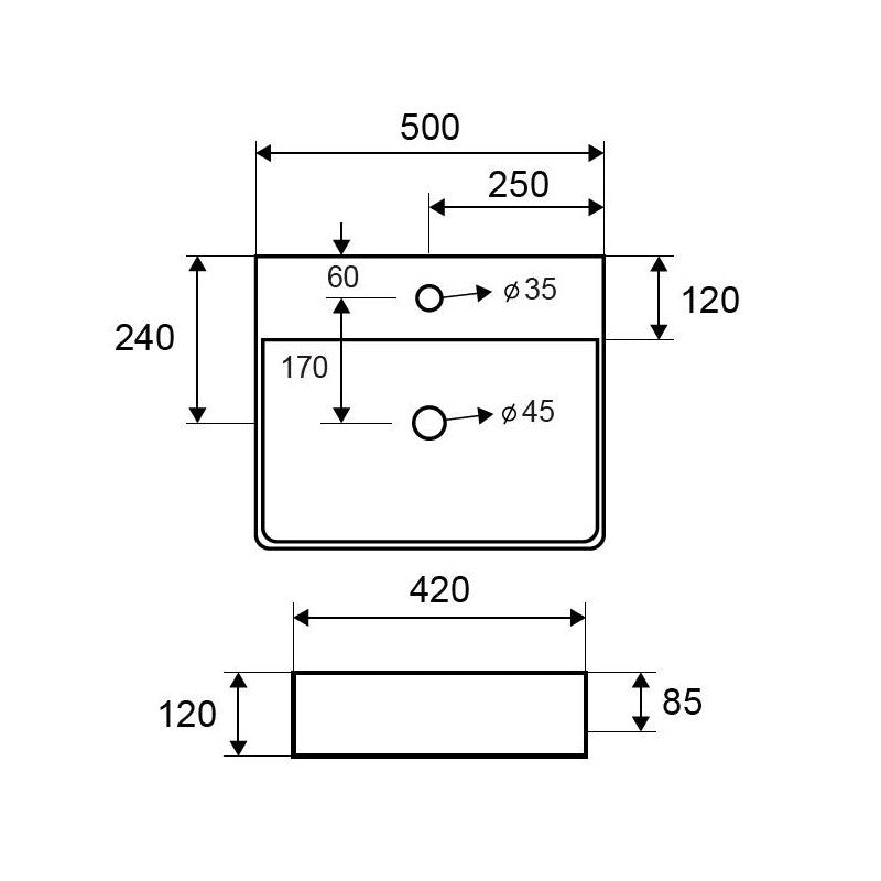 Lavabo monoforo rettangolare bianco da posizionare su mobile bagno 50x42x12 cm