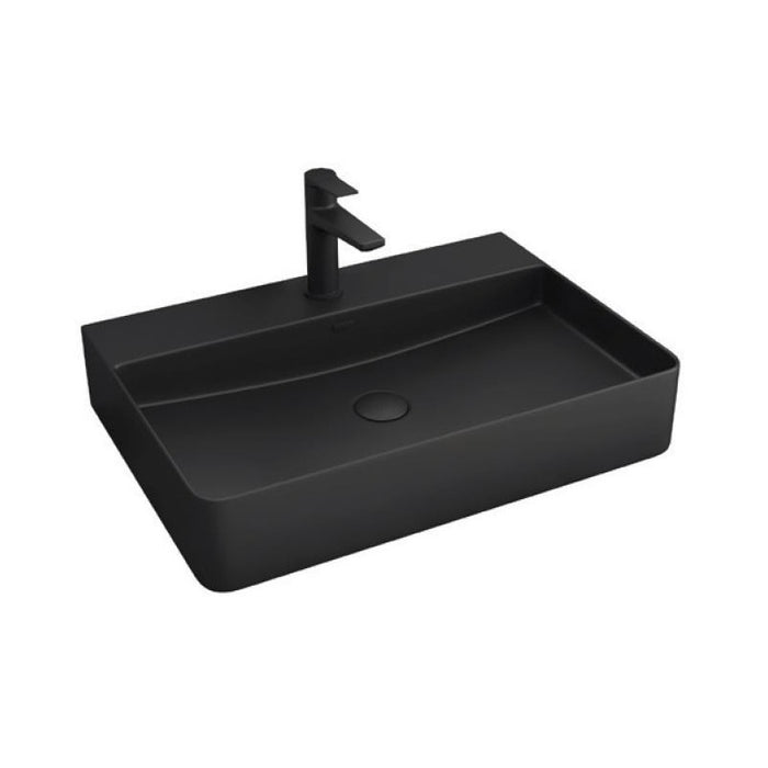 Lavabo rettangolare monoforo nero da posizionare su mobile bagno 50x42x12 cm