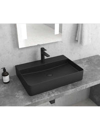 Lavabo rettangolare monoforo nero da posizionare su mobile bagno 50x42x12 cm