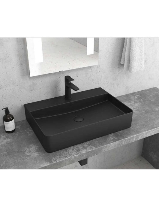 Lavabo rettangolare monoforo nero da posizionare su mobile bagno 50x42x12 cm