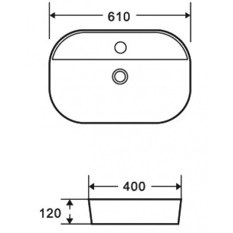 Lavabo ovale da appoggio BE 61x40x12 cm