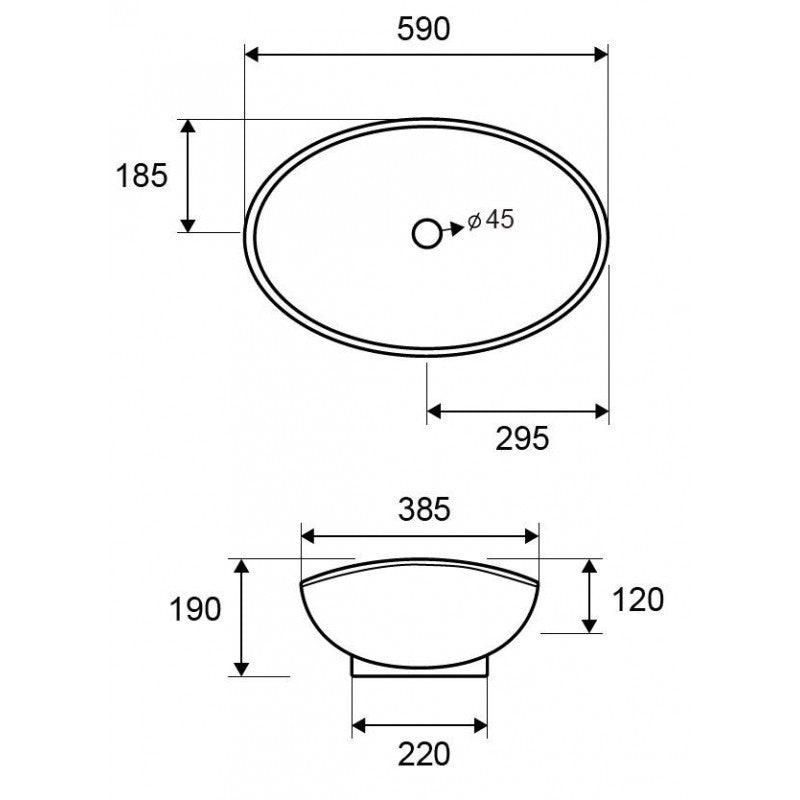 Lavabo ovale da appoggio DINE 59x38,5x19 cm