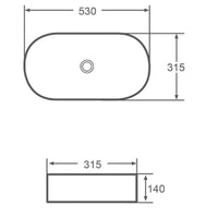 Lavabo ovale da appoggio senza foro LY 53x31,5x14 cm