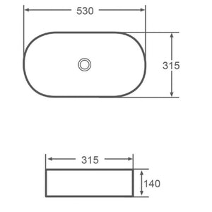 Lavabo ovale da appoggio senza foro LY 53x31,5x14 cm