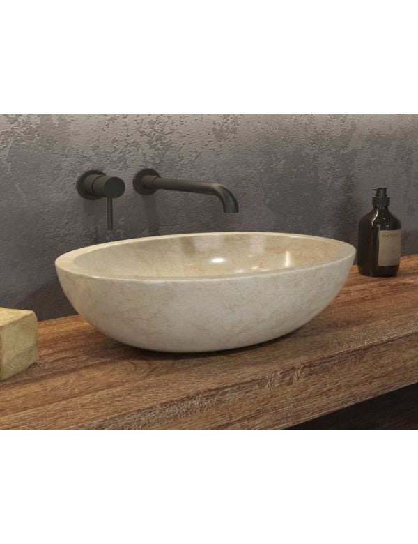 LEONOR CREAM lavabo ovale da appoggio Ø45x35 x15 cm in pietra
