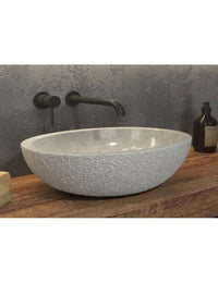 LEONOR GRIGIO lavabo ovale da appoggio Ø45x35 x15 cm in pietra