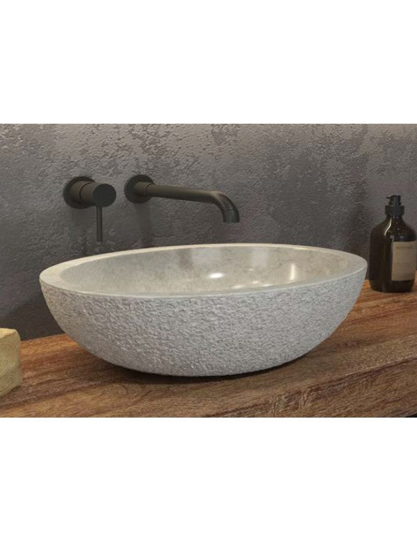 LEONOR GRIGIO lavabo ovale da appoggio Ø45x35 x15 cm in pietra